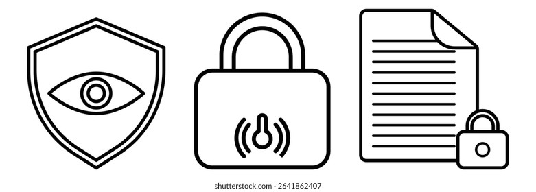 Security protection privacy shield access encryption confidentiality password lock data cyber defense safe document secure information surveillance firewall.
