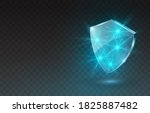 Security protection shield isolated on transparent background. Abstract blue shine light rays, glow flash effect and guard glass panel. Vector cyber technology protect or neon immune system icon