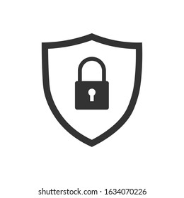 Security, protection. Shield with padlock.Flat icon.Vector illustration isolated on white background.10 eps.