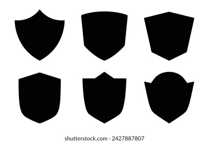 Security protection shield set of six in minimal style in black color on white background - Vector Icon