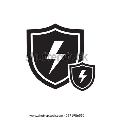 Security Protection Shield Vector Icon Set with Lightning Bolt Symbol for Cyber Security Data Privacy and Power Energy Insurance
