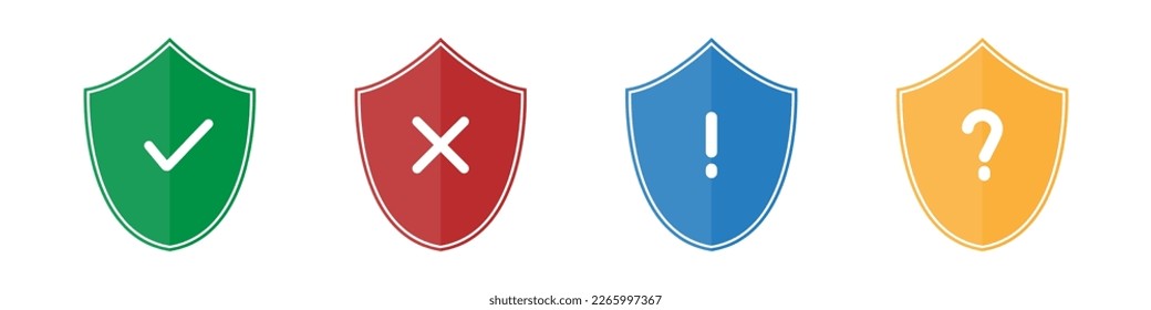 Escudos de protección de seguridad. Carteles de precaución en la web. La conexión es segura. La conexión no es segura. Advertencia sobre actividad sospechosa. Proteger. Seguridad de la privacidad. Conjunto de vectores