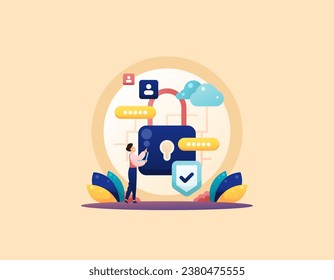 centro del sistema de seguridad y protección. servicios de seguridad de datos de privacidad de usuarios o clientes. antivirus y prevención. clave de seguridad y contraseña. tecnología de la información y seguridad. concepto de ilustración