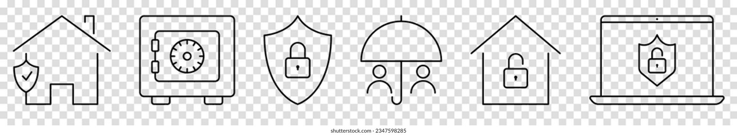 Security and protection system icons. Vector illustration isolated on transparent background