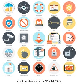 Security and protection theme, flat style, colorful, vector icon set for info graphics, websites, mobile and print media.