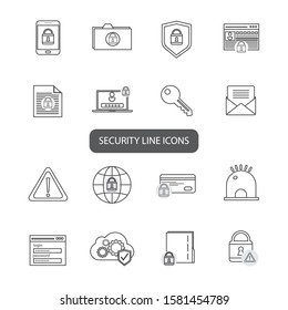 Security and protection thin line icons set