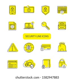 Security and protection thin line icons set