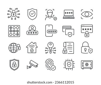 Security, protection thin line icons. For website marketing design, logo, app, template, ui, etc. Vector illustration.