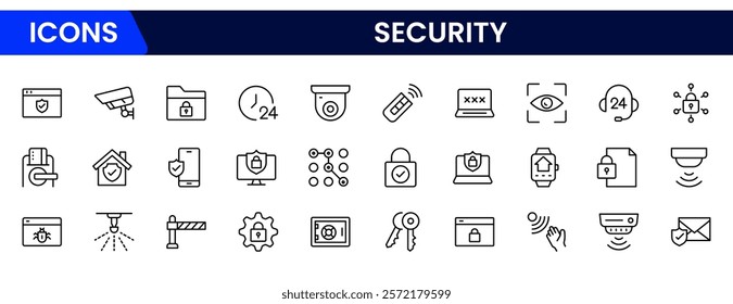 Security and Protection thin line icons set. Security icons. Protection symbols collection. Vector