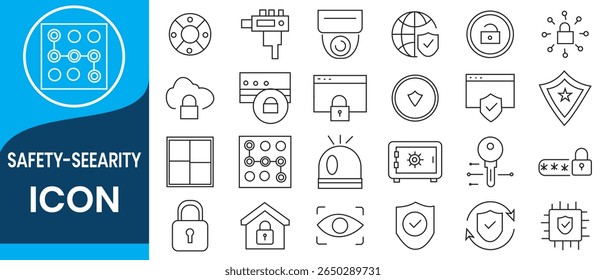 Security and Protection thin line icons set. Security editable stroke icons. Protection symbols collection. Vector Important information
