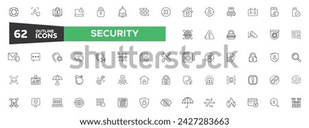 security and Protection thin line icons set. cyber security, password, smart home, safety, data protection, key, shield, lock, unlock, eye access. Vector illustration.