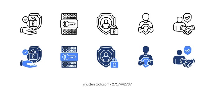 Seguridad y protección con dos estilos, línea e icono de duotono.
