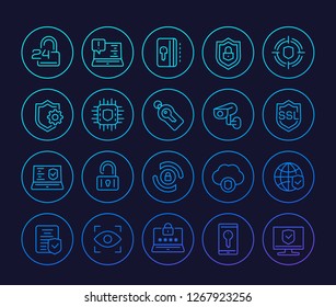 Security and protection vector line icons, secure connection, cybersecurity, privacy and protected data
