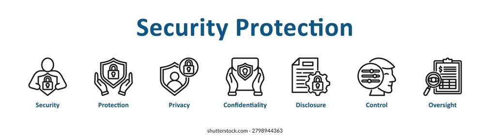 Security Protection web icon banner with line art style