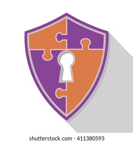 Security puzzle flat icon with shield and Keyhole, vector 