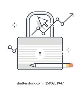 Security related color line vector icon, illustration. The icon is about growth, lock, pencil, password, statistics, growth. The composition is infinitely scalable.