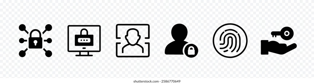 Security related icon set, Two-Factor Authentication icon, Fingerprint Security icon, Face Scan Authentication icon