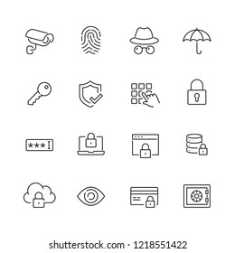 Security related icons: thin vector icon set, black and white kit