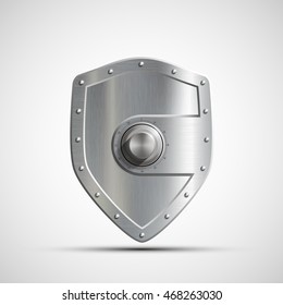 Security reliability, and insurance against bankruptcy. Isolated on white background. Icon metal safe in the form of a shield. Bank deposit. Stock vector illustration.