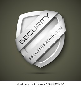 Security reliable protection guard shield concept. Safety badge, Protection icon. Privacy banner shield. Security label. Defense tag. Presentation sticker shield. Defense safeguard sign. Vector badge