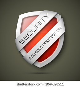 Security reliable protection guard shield concept. Safety badge, Protection icon. Privacy banner shield. Security label. Defense tag. Presentation sticker shield. Defense safeguard sign. Vector badge