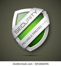 Security reliable protection guard shield concept. Safety badge, Protection icon. Privacy banner shield. Security label. Defense tag. Presentation sticker shield. Defense safeguard sign. Vector badge