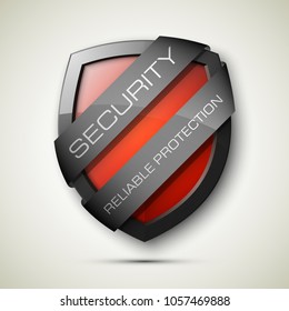Security reliable protection guard shield concept. Safety badge, Protection icon. Privacy banner shield. Security label. Defense tag. Presentation sticker shield. Defense safeguard sign. Vector badge