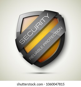 Security reliable protection guard shield concept. Safety badge, Protection icon. Privacy banner shield. Security label. Defense tag. Presentation sticker shield. Defense safeguard sign. Vector badge