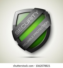 Security reliable protection guard shield concept. Safety badge, Protection icon. Privacy banner shield. Security label. Defense tag. Presentation sticker shield. Defense safeguard sign. Vector badge
