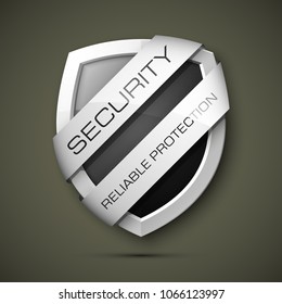 Security reliable protection guard shield concept. Safety badge, Protection icon. Privacy banner shield. Security label. Defense tag. Presentation sticker shield. Defense safeguard sign. Vector badge