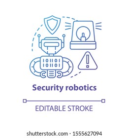 Security robotics blue gradient concept icon. Safety technology idea thin line illustration. Types of robots. Computer machine protecting. Vector isolated outline drawing. Editable stroke