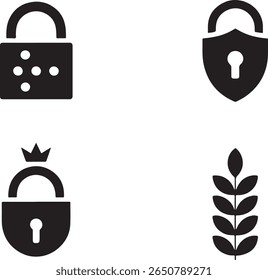 Security and Royalty A Collection of Symbolic Icons Representing Protection Nobility and Growth in Vector Art