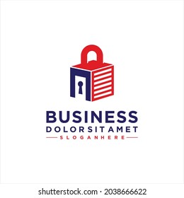 Security safe box cube Lock Logo design Vector Stock Template.  safety 
