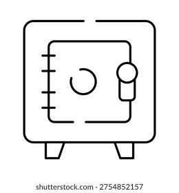 Security safe box linear icon protecting valuable assets and important documents, representing concepts of financial security, storage, and important data management