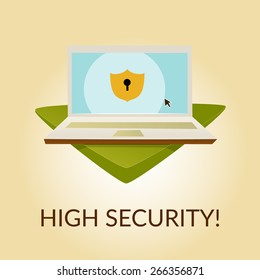 Security and safe. Ecommerce laptop on basement illustration. Vector illustration.