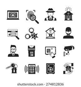 Security safety and alarm system icons black set isolated vector illustration