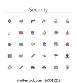 Security and Safety colored line icons set. Vector illustration.