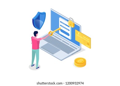 Security, Safety and confidential personal Data Protection Isometric concept.