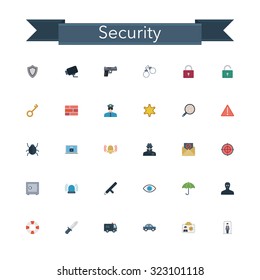 Security and Safety flat icons set. Vector illustration.