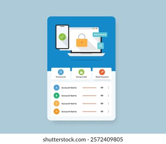 Security, safety and password management representative simple flat illustration with app concept