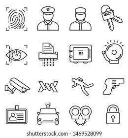 Security and safety related web line icon set in black