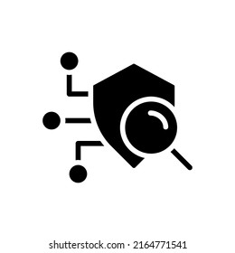 Security scan black glyph icon. Detecting system weaknesses. Searching system vulnerabilities and defects. Silhouette symbol on white space. Solid pictogram. Vector isolated illustration