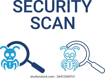 Security scan icons, Line art icons design containing cloud computing, IT manager, big data, data analytics, internet, network security, and more. Solid vector icons collection