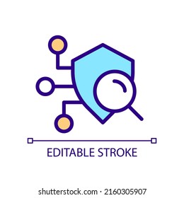 Security scan pixel perfect RGB color icon. Detecting system weaknesses. Searching vulnerabilities, defects. Isolated vector illustration. Simple filled line drawing. Editable stroke. Arial font used