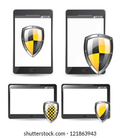 security seals black and yellow over technology background vector illustration