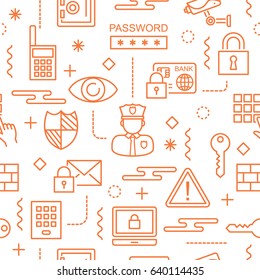Security Seamless Pattern With Outline Icons, Background Elements Design