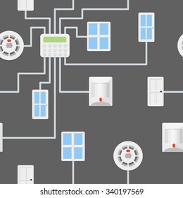 Security seamless pattern. Security sensor communications over wires to the control panel