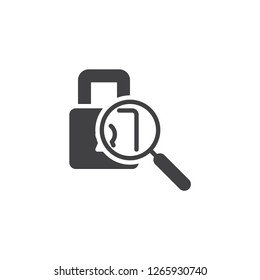 Security search vector icon. filled flat sign for mobile concept and web design. Magnifier and lock simple solid icon. Symbol, logo illustration. Pixel perfect vector graphics