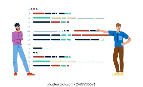 security server logs review vector. performance errors, troubleshooting compliance, metrics insights security server logs review character. people flat cartoon illustration