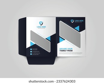 Security Service Business Presentation folder for files, design. Body Guard, cctv camera, Website security service, technology service design. Modern Presentation Folder Design.